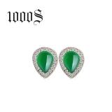 Drop shaped green chalcedony with micro S925 sterling silver earrings wholesale